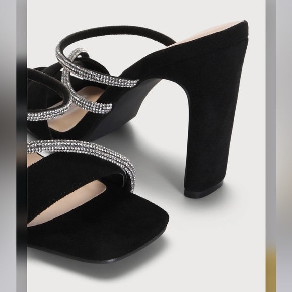 NEW Lulu’s Mulla Black Suede Rhinestone High Heel Slide Sandals. Sz: 8 - Picture 4 of 12